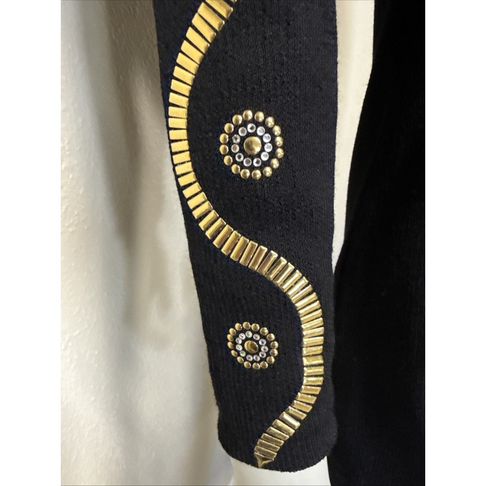Vtg ST John Santana Knit Dress 6 Black Gold Embellished Cocktail 90s Old Money - Picture 6 of 13